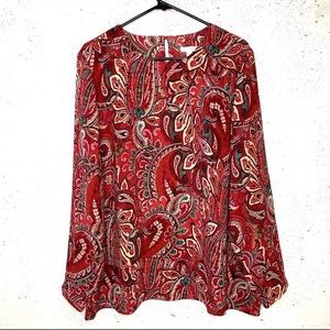 J Jill red paisley long sleeve top